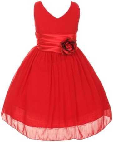 Chiffon Double V Neck Wedding Flower Girl Dress, Made in USA (4, red)