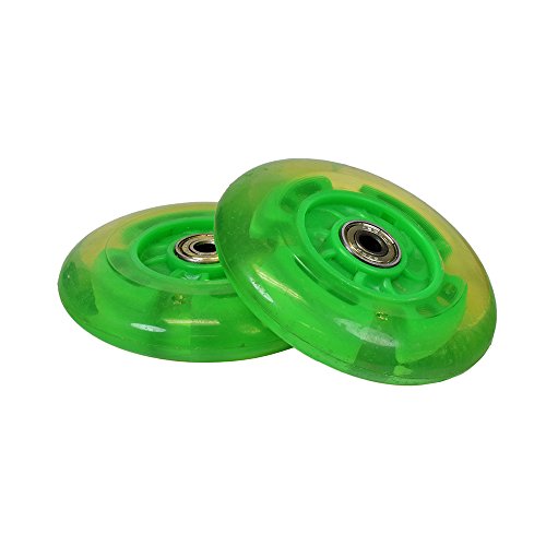 Green 100 mm (98 mm Replacement) Razor Light-Up Flashing Kick Scooter Wheel with Bearings (Set of 2)