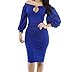 YFFaye Women's Blue Puffs Peep Hole Off Shoulder Midi Bodycon Dress