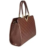 HS 6143 MR VERA Made in Italy Leather Brown Structured Matelasse Handbag