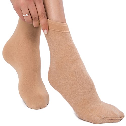 Blostirno Women's Winter Warm Socks Thick Fleece Lined Trouser Socks Pack of 2 (Camel Tan&Black Pack of 2)