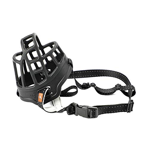 wintchuk Soft Silicone Basket Dog Muzzle Mouth Cover with Nylon and Reflective Neck Straps for Small, Medium and Large Dogs, Anti Barking, Biting, Chewing and Licking, Adjustable（3，Black - Thumbnail 4