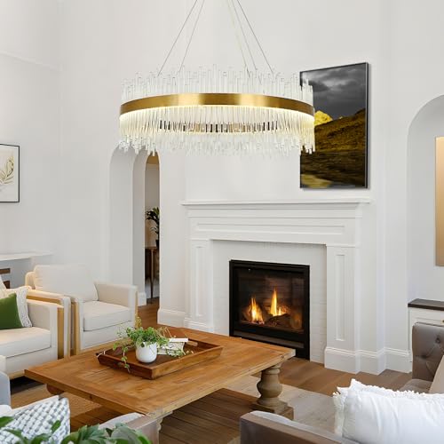 Modern Gold Crystal Chandelier Pendant Light, Dimmable Luxury Crystal Round Lamp, for Living Room, Dining Room, Bedroom, Restaurant, Φ80cm