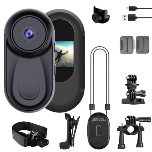 OBEST Cámara Deportiva Mini, Cámara de Acción, Visión Nocturna 1080P Wearable Action Body CAM, Kit de Cámara para Collar de Mascotas, Camara Corporal para filmar con Pantalla para Bicicleta, Viajes