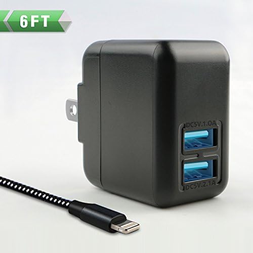 Ulimag iPhone Wall Charger 24W 3.1A Dual Port USB Travel Wall Charger Adapter with 6FT Lightning Cable Charging Cord for iPhone X, 8, 8 Plus, 7, 7 Plus, 6s, 6s Plus, 6, 6 Plus, SE, iPad (Black&White)