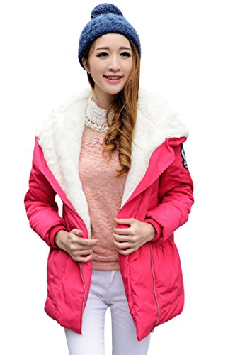 Ilishop Women's Thickened Winter Coat Silm Fashion Md-long Down Jacket with Hood Rose XL-US14 Ilishop Women's Thickened Winter Coat Silm Fashion Md-long Down Jacket with Hood Rose XL-US14