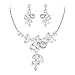 EVER FAITH Wedding Bridal Teardrop Flower Bow Rhinestone Crystal Statement Necklace Dangle Earrings Set Clear Silver-Tone