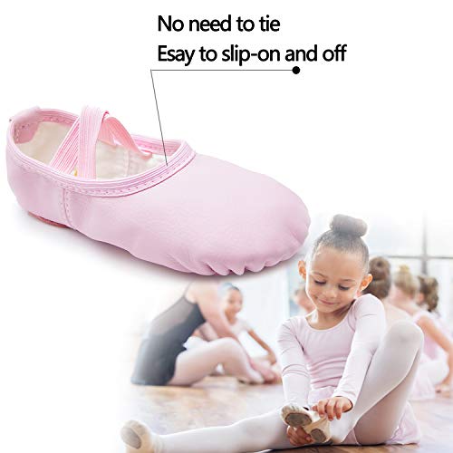 DIPUG Leather Ballet Shoes for Girls Full Sole Ballet Slippers Dance Shoes with No Drawstring for Toddler (11.5 Little Kid, Pink)