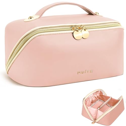 Prite Kosmetiktasche Reise Make Up Tasche mit Pinsel-Fächer, Rosa, M