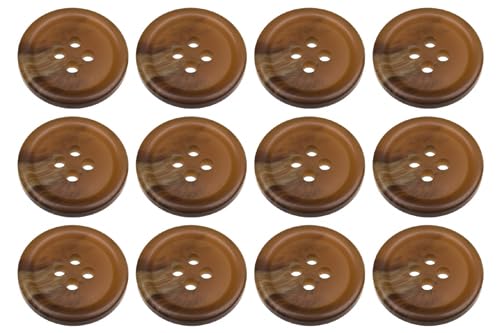 Pack of 12 Dark Brown 15mm Round Faux Horn Sew On Plastic Buttons for Skirts Trousers Suits Shorts Flat 4 Holes 24L