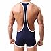 FEESHOW Men's Suspender Singlet Bulge Pouch Leotard Bodysuit Underwear Briefs (Blue, M)