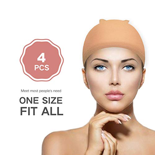 4 Pack Nylon Wig Caps Brown Skin Tone Wig Cap for Women, Each Paper Board Contains 2 Wig Caps (Brown)