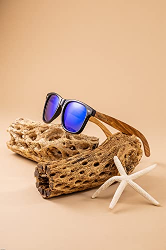 Woodies Zebra Wood Sunglasses with Mirrored Polarized Lens and Wooden Frame for Men and Women | 100% UVA/UVB Protection