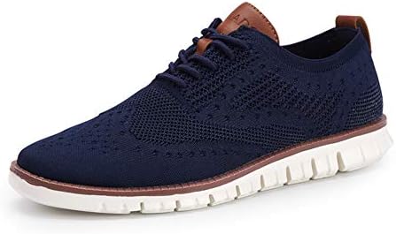 Wechy Men's Mesh Wingtip Oxford Breathable Casual Walking Shoes Lightweight Lace up Business Sneaker