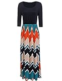 ANGVNS Women Casual Summer Chevron Striped Print Long Maxi Beach Dresses(Orange1,XL)