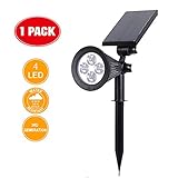 Solar Powered LED Spotlights-Outdoor Waterproof and Adjustable Security Wall Night Lighting-Landscape Path Ground Lights [1 Pack]