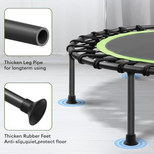 ONETWOFIT 107/114cm Trampolín de Rebote para Adultos, Mini trampolín silencioso para Ejercicio en Interiores al Aire Libre, trampolín de Fitness con Rebote Bungee Verde