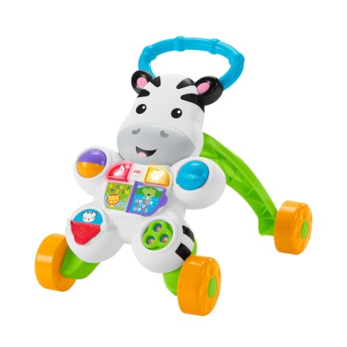 Fisher-Price Trotteur musical Mon Trotteur Zèbre Parlant, version française, pour accompagner bébé dans l’apprentissage de la marche, GXC30