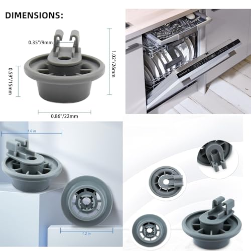 611475 Dishwasher Lower Rack Wheel Assembly For Bosch Siemens Neff Beko Dishwasher Lower Rack Roller Replacement #bsh-00611475 1559847 AH3477735 AH8727387 - Grey, 6 Pack