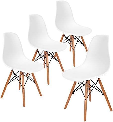 Aukronic Set of 4 Eames Eiffel DSW Style Side Dining Chair, Armless Accent Chairs with Eiffel Natural Beech Wood Base Legs, for Dining Room Waiting Room Bedroom Kitchen