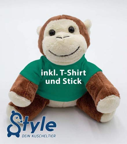 Kuscheltier AFFE Bjarne 18cm - inklusive-T-Shirt und kostenloser Personalisierung (Stick oder Druck)
