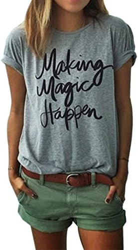 Womens Letter Printed Pullover Casual Tees T-Shirt Top