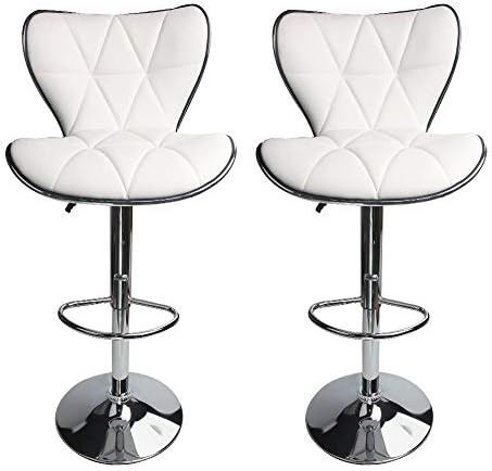 JhyccddBar Chair, Liftable Footrest, High Stool,Leopard Shell Back Adjustable Swivel Bar Stools, PU Leather Padded with Back, Set of 2 (White)