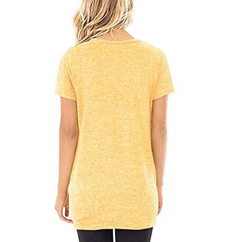Toimothcn Women Solid Long Sleeve T-Shirt Casual Loose Knot Blouse Tops Plus Size(Yellow2,XXL) - Thumbnail 4
