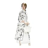 Women Ladies Bamboo Print 2 Piece Linen Silk Cheongsam Qipao Dress with 3/4 Sleeve