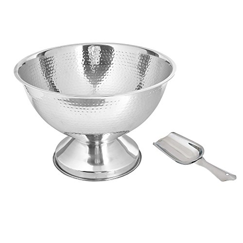 Kosma Stainless Steel Punch Bowl | Champagne Beer Wine Cooler - Hammered Finish with Free Ice Scoop (40 cm)