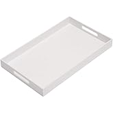 KEVLANG Glossy White Sturdy Acrylic Serving Tray with Handles-12x20 Inch-Serving Coffee Appetizer Breakfast-Kitchen Countertop Makeup Drawer Organizer-Vanity Table Ottoman Decorative Tray