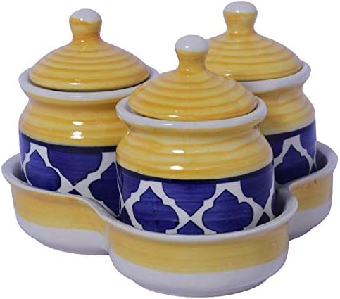 Muddy Stoneware Ceramic Pickle Set with Tray (Umrao Pattern) - Set of 3