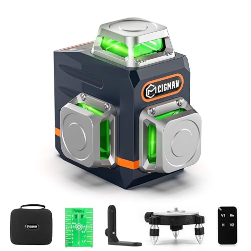 Cross Line Laser, CIGMAN 3 x 360 Degrees Green Self-Levelling Laser Spirit Level, Construction Laser Cross Laser Line Laser up to 30 Hours with Rechargeable Lithium Battery for Indoor Construction Site