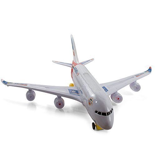 Electric Air Bou A380 Kids Action Airplane - Big Model Plane With Attractive Lights And Sounds - Changes Direction On Contact - Bump And Go