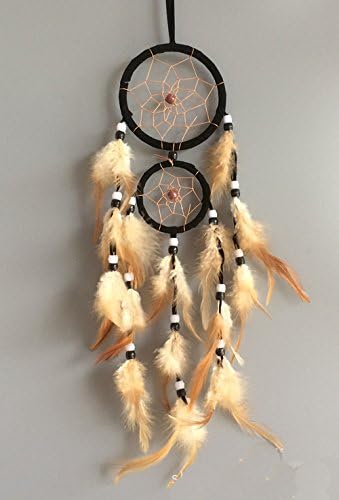 Totmart Handmade Traditional Beaded Feather Dream Catcher Circular Net For Car Kids Bed Room Wall Hanging Decoration Decor Ornament (2 Ring)