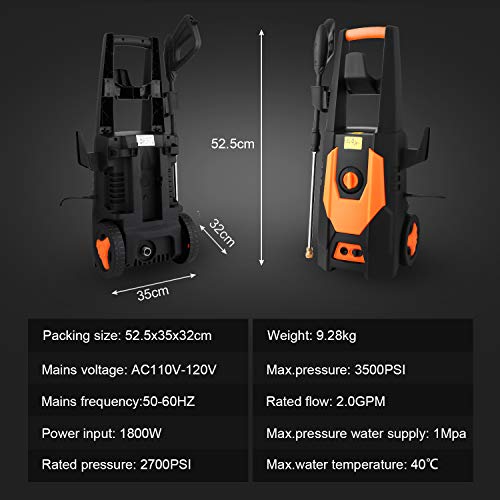 mrliance 3500PSI Electric Pressure Washer, 2.0GPM Electric Power Washer High Pressure Washer with Spray Gun, Brush, and 4 Quick-Connect Spray Tip (Orange)