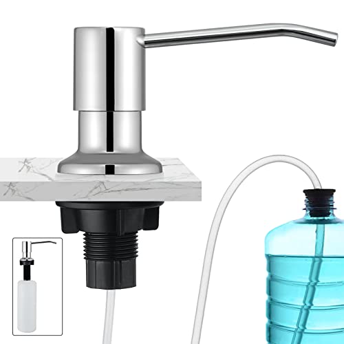 CREA Dispenser Sapone Lavello Cucina in Acciaio Inox, Dispenser di Sapone Liquido con Flacone da 500 ml e Tubo di Prolunga da 1,0 m Incasso Distributore Detersivo Sapone da Incasso, Lucido