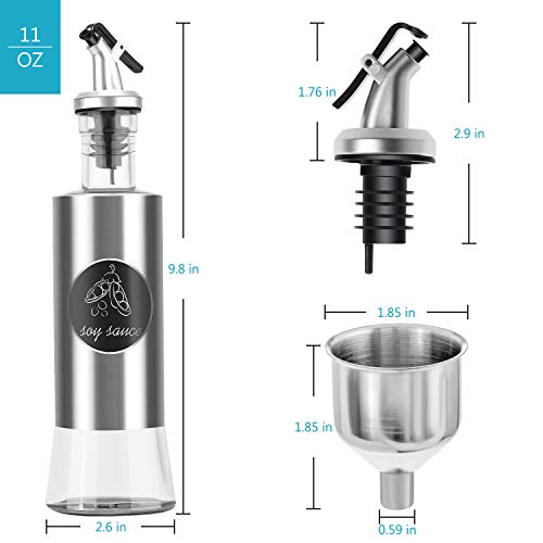 Neptonion Stainless Steel OliveOil set Bottle Glass Vinegar 11oz Sauce Cruet Pourer Dispensing, (Funnel included)(3 Packs) - Thumbnail 3