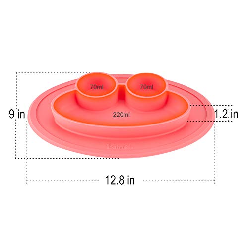 Baifuifu Baby Placemat Frog Round Silicone Suction Feeding Plate for Children,Toddlers, Babies Highchair Feeding Tray Table, Restaurant with Built in Plates and Bowl