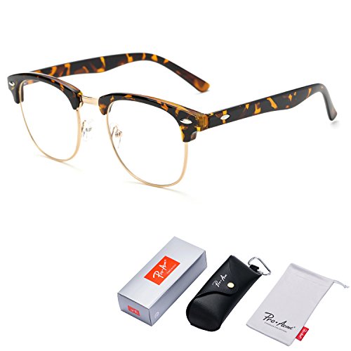 Pro Acme Vintage Inspired Semi-Rimless Clubmaster Clear Lens Glasses Frame Horn Rimmed (Tortoise)