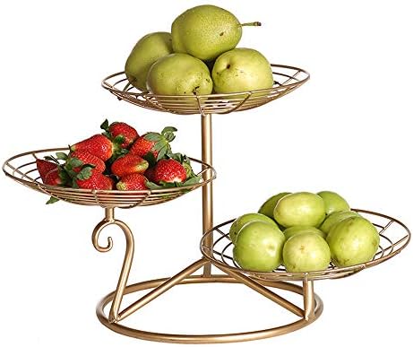 Fruit Bread Storage Basket Display Stand, 3 Tier Metal Candy Cake Desserts Buffet Stand Snack Tray,Gold