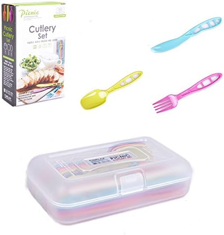 Picnic Flatware Portable Camping Picnic Cutlery Set for 4 People, Plastic Knife Spoon and Fork