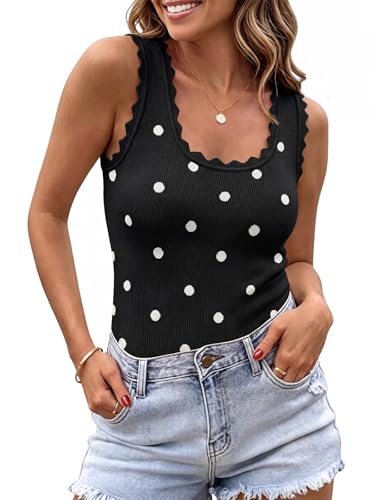 Saodimallsu Womens Ribbed Knit Tank Top Polka Dots Summer Sleeveless Square Neck Casual Basic Slimming Sweater Vest Tops at Amazon