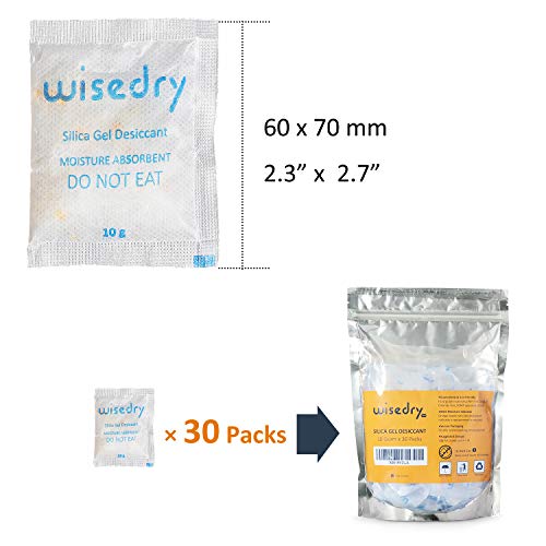 Wisedry 10 Gram [30 PACKS] Silica Gel Packets Reactivated by Microwave Small Desiccant Packs with Color Indicating Air Dryer Bags for Moisture Removal Rechargeable Dehumidifiers for Storage Food Grade - Thumbnail 3
