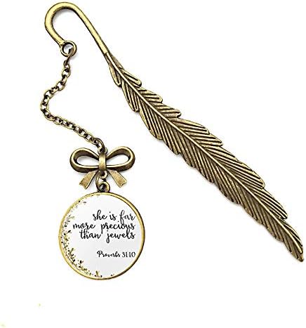 Bible Verse Feather Metal Bookmarks, Christian Inspirational Gifts for Friends and Family… (Proverbs 31:10)