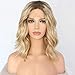 QDBOWIN QUEEN HAIR Brown Rooted Honey Blonde Ombre Lace Front Wigs for Women Flawless Wavy Bob Hair Heat Resistant Synthetic Wig Half Hand Tied 14 inch