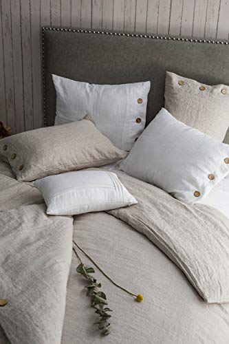 meadow park Stone Washed Pure Linen Duvet Cover Set 3 Piecss, Queen 90 inches x 94 inches- Shams 20 inches x 26 inches, Coconut Shell Button Closure - Corner Ties - Super Soft, Natural - Thumbnail 4