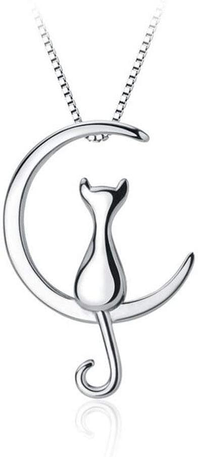 Ashton and Finch Cat Moon Necklace – 925 Silver Pendant with Chain