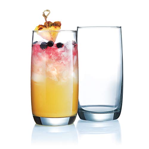Set of 16 Drinking Glasses, Heavy Base Durable Glass Cups - 8 Highball Glasses (17 oz) and 8 Rocks Glasses (14 oz), 16-piece Glassware Set