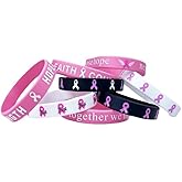 QRH Breast Cancer Awareness Silicone Bracelets Pink Ribbon Rubber Bracelet Wristbands Hope Faith Strength Courage Cancer Survive Comfort Recovery Encouragement Gifts Party Supplies